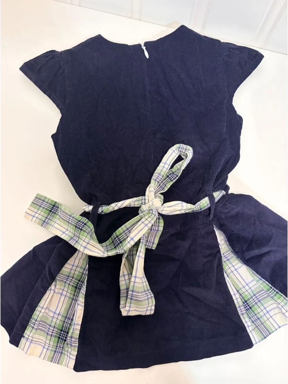 Bella Bliss Navy Corduroy with Gingham Pleats Dress 4T